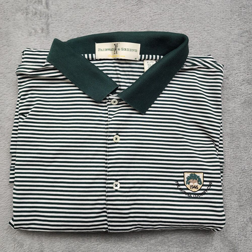 Fairway & Greene Mens XL Green Stripe Polo 100% Cotton Arizona Country Club